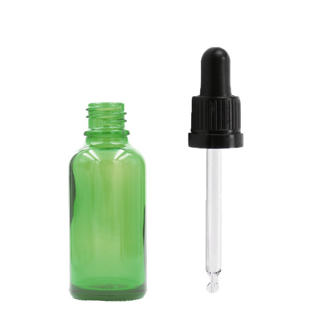255x 5 ml Zelená Sklenená Fľaška s Kvapkadlom s Čiernou T/E Pipetou