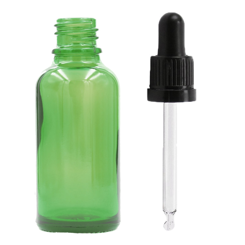 70x 100ml Zelená Sklenená Fľaška s Kvapkadlom s Čiernou T/E Pipetou