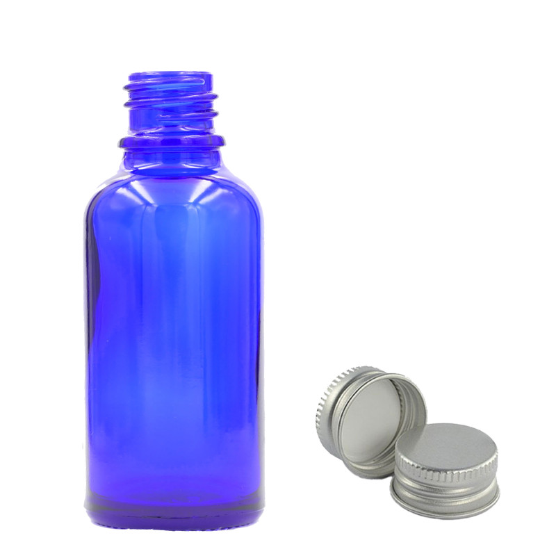 88x 50ml Modrá Sklenená Fľaška s Hliníkovým Uzáverom