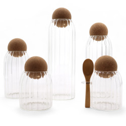 Sklenená Nádoba s Korkovou Guličkou - Číra s Lyžičkou - 10cm