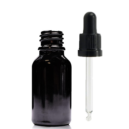 156x 15ml Čierna Sklenená Fľaška s Kvapkadlom s Čiernou T/E Pipetou