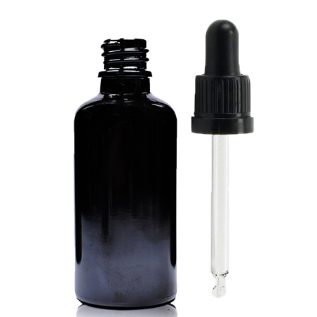 88x 50ml Čierna Sklenená Fľaška s Kvapkadlom s Čiernou T/E Pipetou