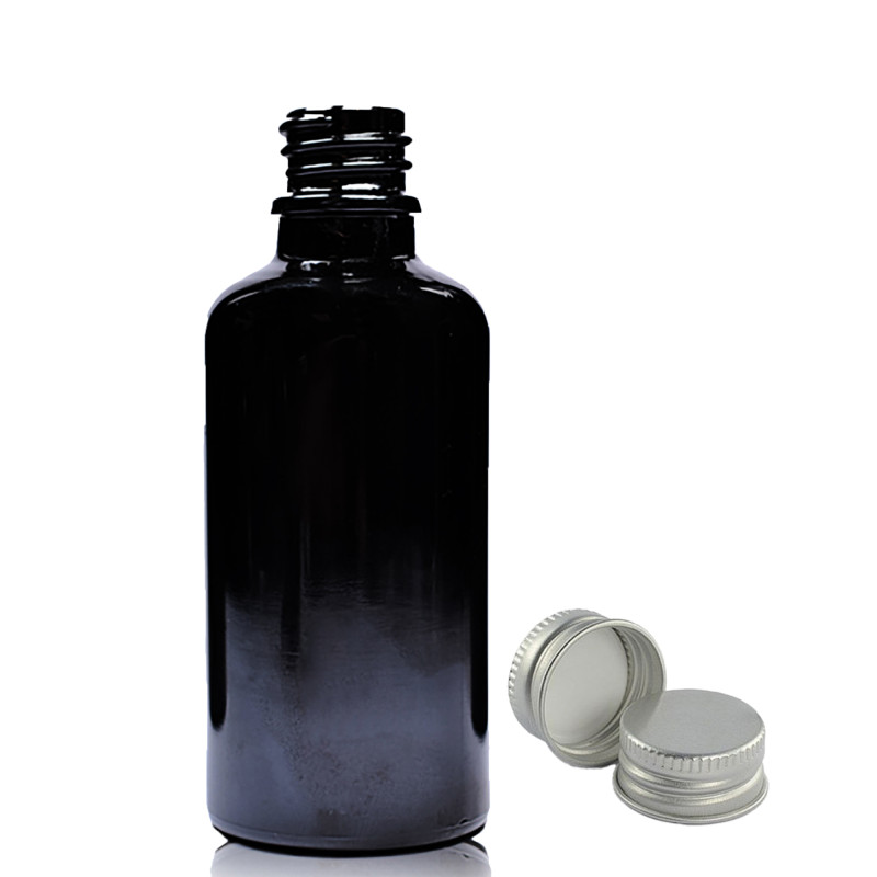 88x 50ml Čierna Sklenená Fľaška s Hliníkovým Uzáverom