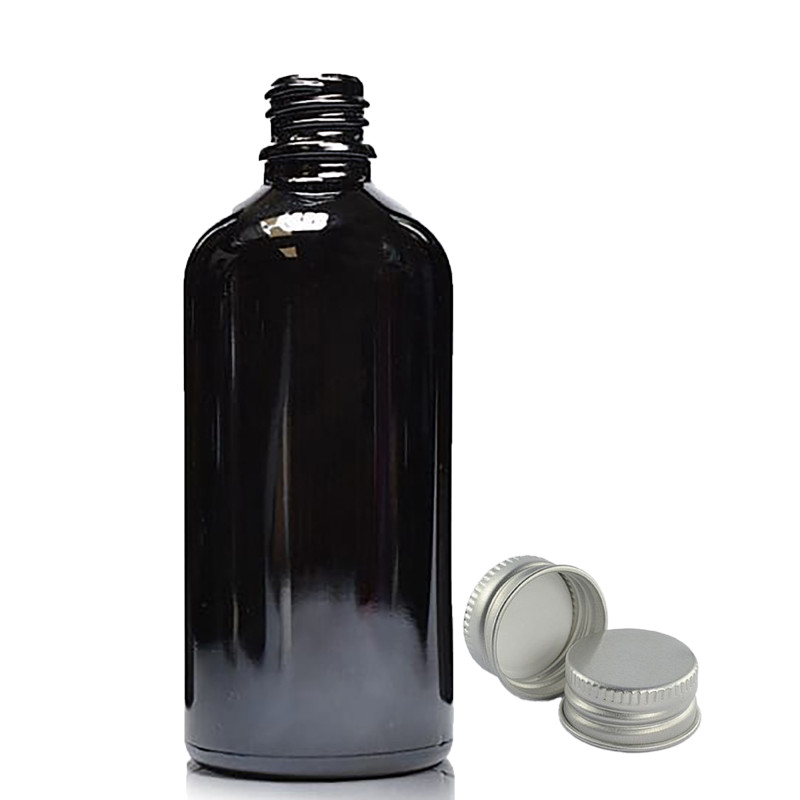 70x 100ml Čierna Sklenená Fľaška s Hliníkovým Uzáverom