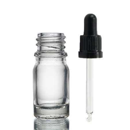 255x 5ml Číra Sklenená Fľaška s Kvapkadlom s Čiernou T/E Pipetou