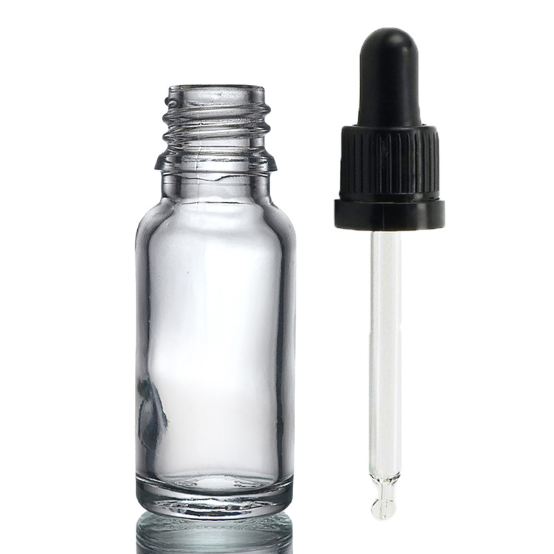 156x 15ml Číra Sklenená Fľaška s Kvapkadlom s Čiernou T/E Pipetou