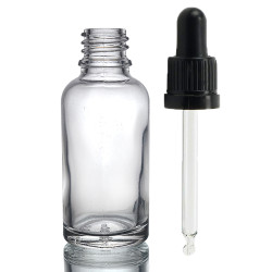 110x 30ml Číra Sklenená Fľaška s Kvapkadlom s Čiernou T/E Pipetou