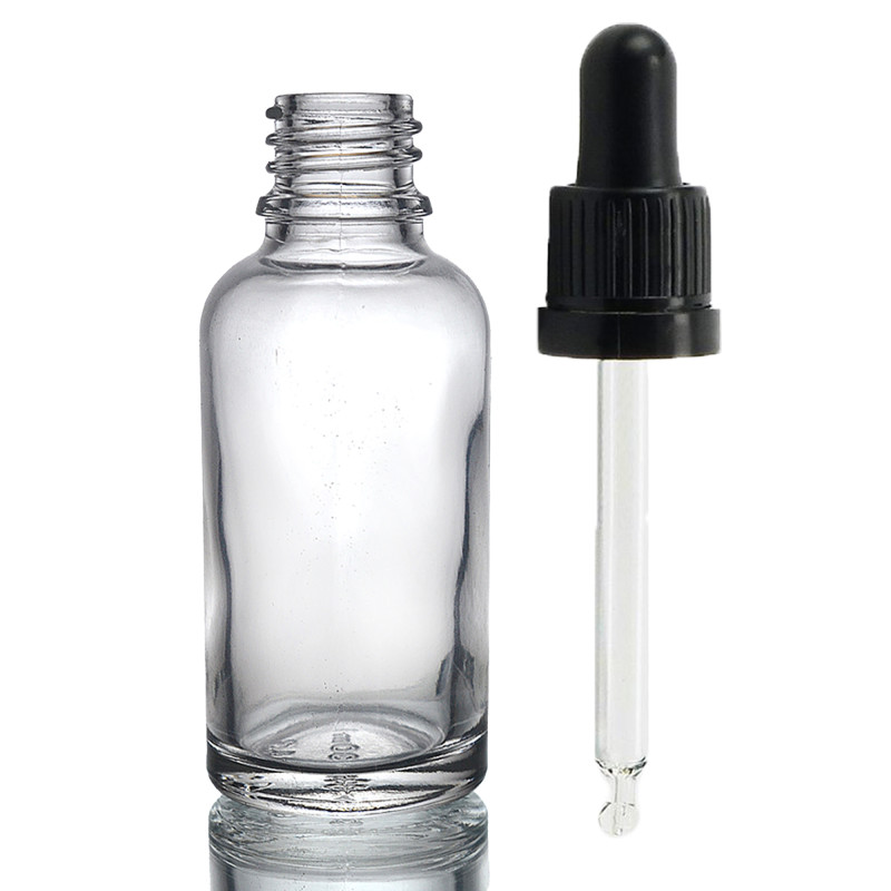 110x 30ml Číra Sklenená Fľaška s Kvapkadlom s Čiernou T/E Pipetou