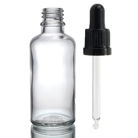 88x 50ml Číra Sklenená Fľaška s Kvapkadlom s Čiernou T/E Pipetou