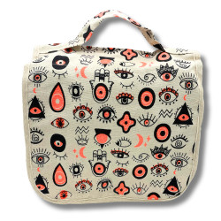 4x Veľká Toaletná Taška v Tvare Krabičky z Bavlny so Vzorom Očí