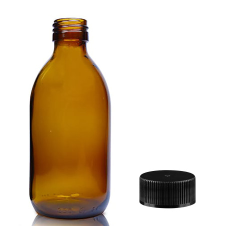 48x 250 ml Liekovka z Dymovo-Sivého Skla s Čiernym Plastovým Uzáverom
