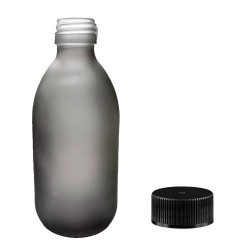36x 300ml Liekovka z Dymovo-Sivého Skla s Čiernym Plastovým Uzáverom