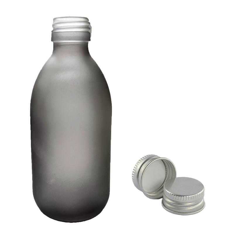 36x 300ml Šedá Liekovka z Matného Skla s Hliníkovým Uzáverom