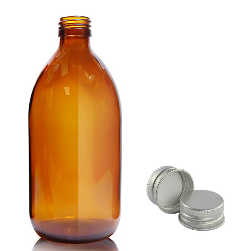 30x 500ml Jantárová Sklenená Fľaša s Hliníkovým Uzáverom