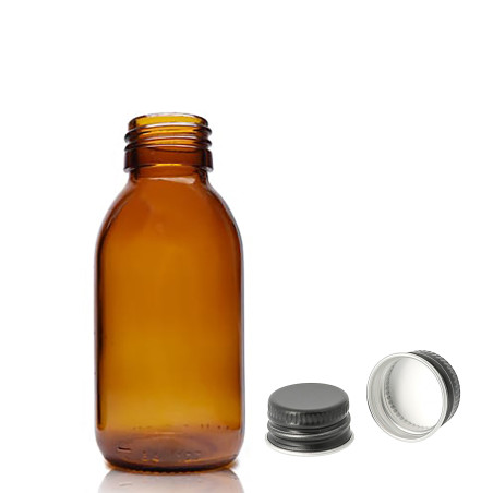 70x 100ml Fľaška z Jantárového Skla s Hliníkovým Čiernym Uzáverom