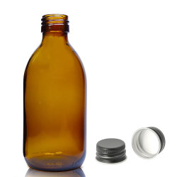 54x 250ml Fľaška z Jantárového Skla s Hliníkovým Čiernym Uzáverom
