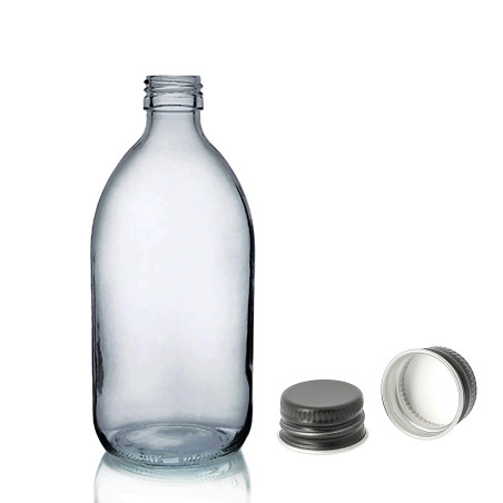 48x 250 ml Lieková Fľaška z Dymového Sivého Skla s Hliníkovým Čiernym 