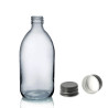 48x 250 ml Lieková Fľaška z Dymového Sivého Skla s Hliníkovým Čiernym 