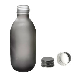 36x 300ml Lieková Fľaška z Dymového Sivého Skla s Hliníkovým Čiernym U