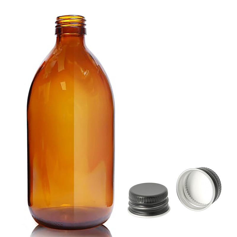 30x 500ml Fľaška z Jantárového Skla s Hliníkovým Čiernym Uzáverom