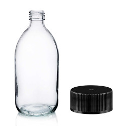 30x 500ml Lieková Fľaška z Číreho Skla s Čiernym Plastovým Uzáverom