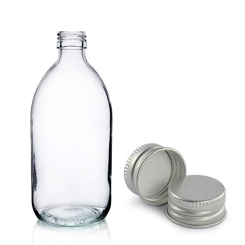40x 300ml Lieková Fľaška z Číreho Skla s Hliníkovým Uzáverom