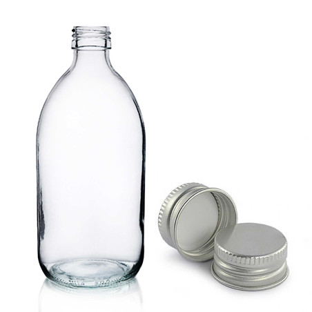 30x 500ml Lieková Fľaška z Číreho Skla s Hliníkovým Uzáverom