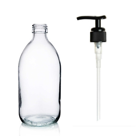 42x 150ml Lieková Fľaška z Číreho Skla s Čiernou Plastovou Pumpičkou