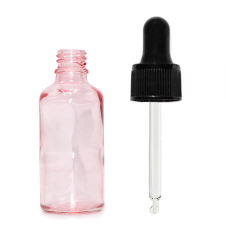 330x 30ml Ružová Sklenená Fľaška s Čiernou T/E Pipetou