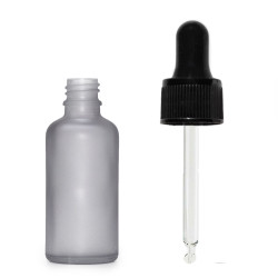 160x 10ml Fľaška z Matného Šedého Skla s Čiernou Pipetou