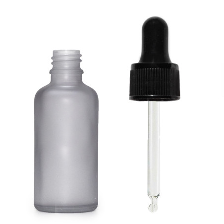 330x 30ml Fľaška z Matného Šedého Skla s Čiernou Pipetou