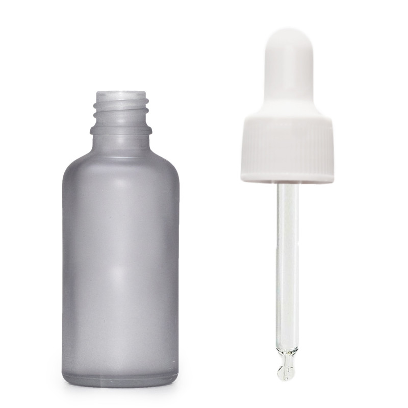 330x 30ml Fľaška z Matného Šedého Skla s Bielou Pipetou