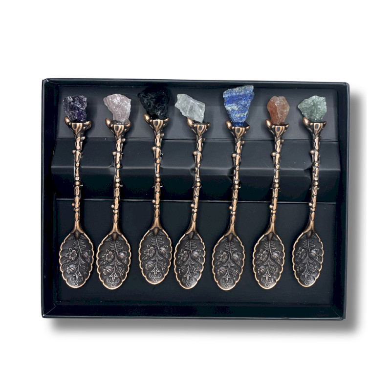 Sada 7 Čarodejníckych Lyžičiek z Bronzu s Drahokamami