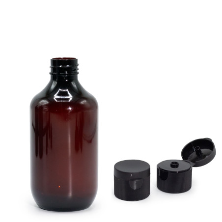 10x 250 ml Jantárová Plastová Fľaša Boston s Uzáverom 28 mm