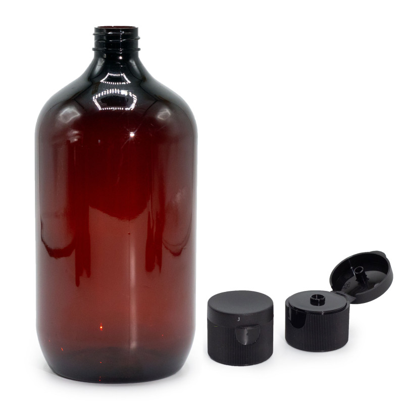 10x 1000ml Jantárová Plastová Fľaša Boston s Uzáverom 28mm