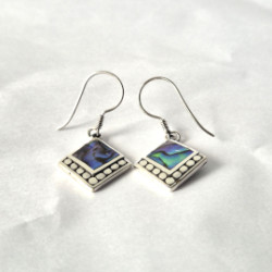 Náušnice Mušľa & Striebro - Hranaté Bodky- Abalone