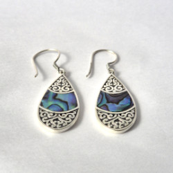 Náušnice Mušľa & Striebro - Slza Ovál - Abalone