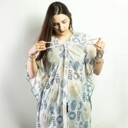 Nomád Sari - Kaftan - Zlatý a Modrý Grécky Motív - Ručne Maľovaný