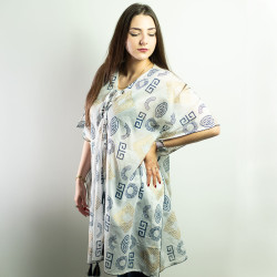 Nomád Sari - Kaftan - Zlatý a Modrý Grécky Motív - Ručne Maľovaný
