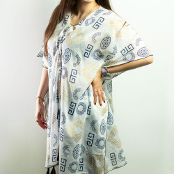 Nomád Sari - Kaftan - Zlatý a Modrý Grécky Motív - Ručne Maľovaný