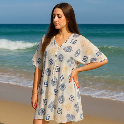 Nomád Sari - Kaftan - Zlatý a Modrý Grécky Motív - Ručne Maľovaný
