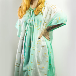 Nomád Sari - Kaftan - Biely & Tyrkysový - Design Zlaté Ryby