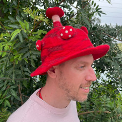 Plstený Hríbový Klobúk - Červený
