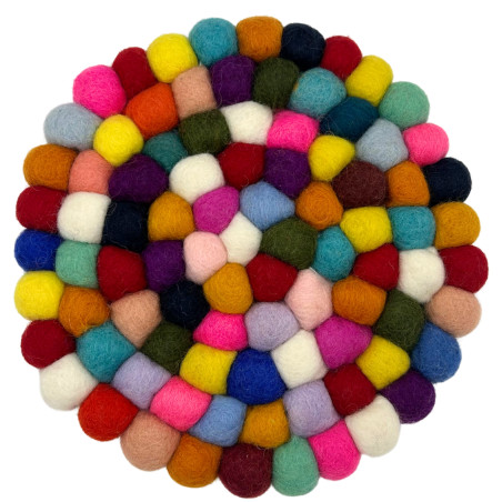 Okrúhle Podložky pod Poháre z Plstených Guľôčok - 20cm Viacfarebné