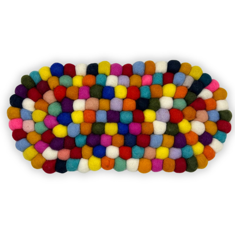 Oválne Podložky pod Poháre z Plstených Guľôčok - 38x18cm Viacfarebné