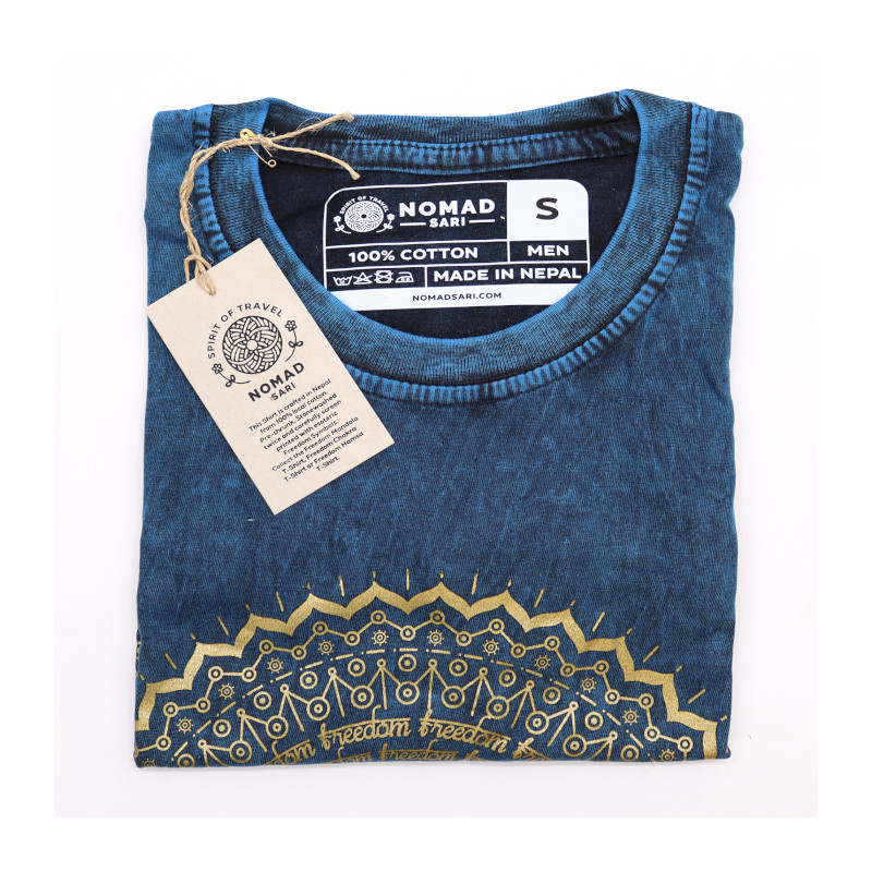 Stone Wash Tričko (S) - Mandala - Modré