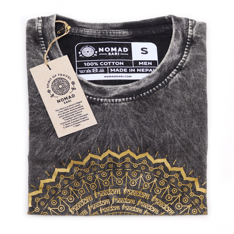 Stone Wash Tričko (S) - Mandala - Tmavo Šedé