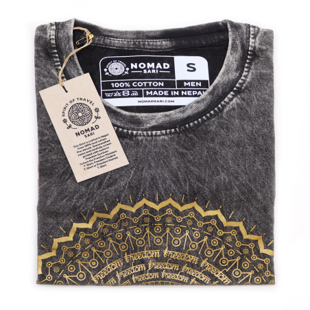 Stone Wash Tričko (S) - Mandala - Tmavo Šedé
