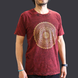 Stone Wash Tričko (M) - Mandala - Gaštanovo Hnedé