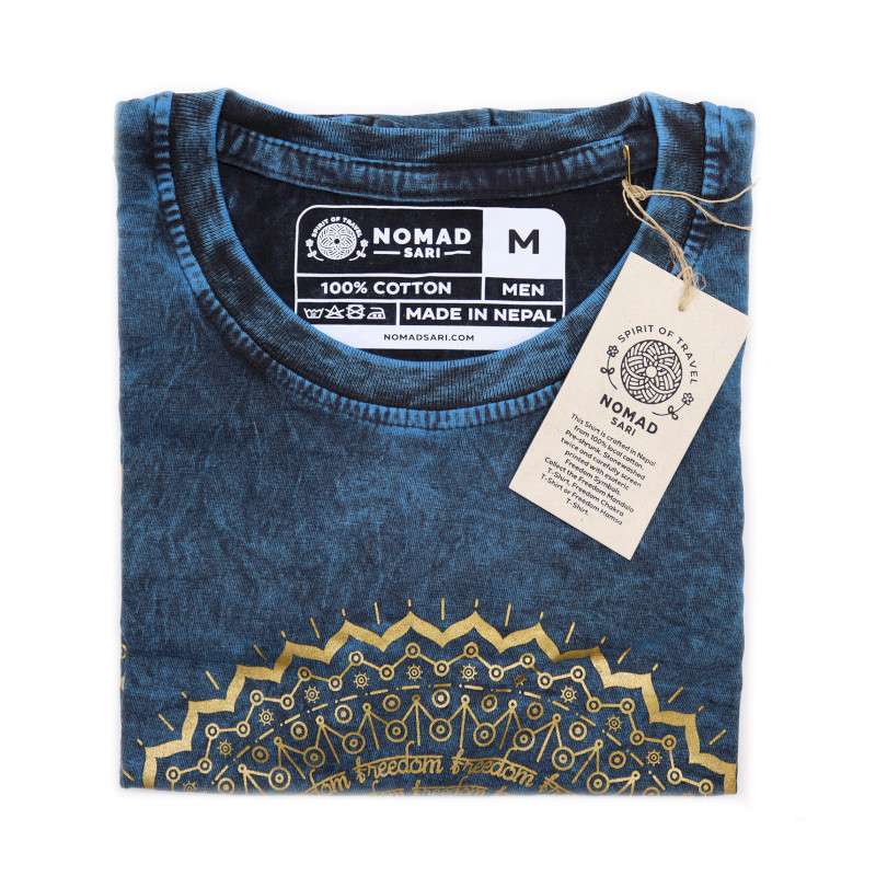 Stone Wash Tričko (M) - Mandala - Modré